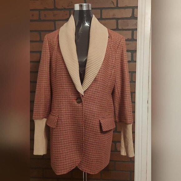 Grandpacore Blazer Wool Plaid Knit Trim Dark Academia Revival - Picture 4 of 15